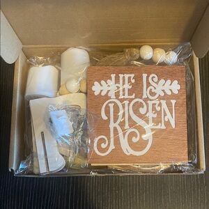 He Is Risen Wooden Decorative Block - White on Natural Wood